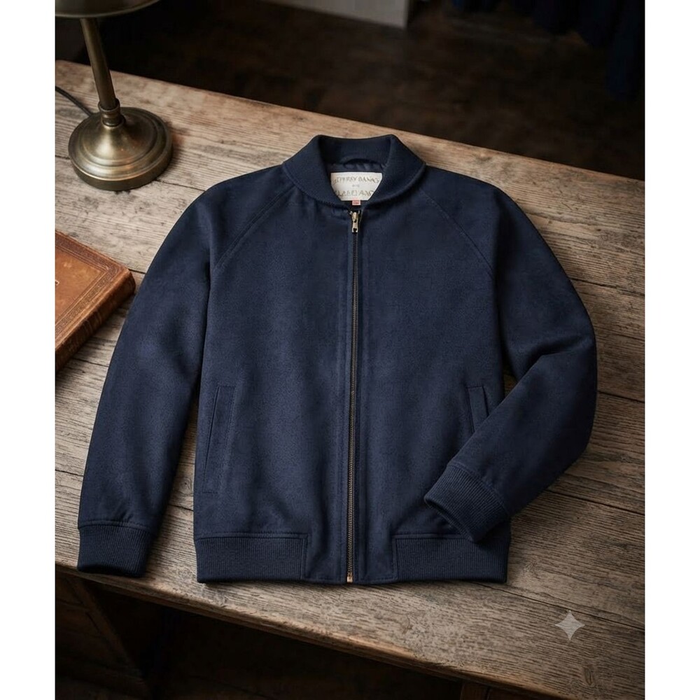 Vintage 70s Jeffrey Banks Lakeland Ultrasuede Bomber Jacket Men’s 46 Navy Zip